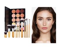 Joyeee Kit de crème de palette de contour de maquillage 15 couleurs, avec 11 pinceaux de maquillage à fonction complète, clair, moyen à foncé, végétalien et sans cruauté