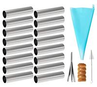 Joyeee Lot de 16 moules à cannoli avec grands tubes antiadhésifs de 11,9 cm, poche à douille réutilisable, brosse et embouts en acier inoxydable, kit de moules à cannoli pour croissants