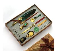Joyeee Lot de stylos à plume antique, avec stylo de décoration artisanale, stylo à trempage en bois, bâtons de cire, encre, bougie, porte-plumes, kit de sceau de cire pour d'invitation de mariage #88