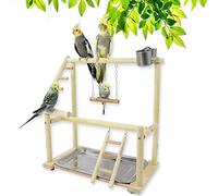 Joyeee Perchoir Naturel pour Oiseaux, avec échelle d'aire de Jeux, mangeoire à Eau, balançoire, Plateau pour calopsittes, perruches, perruches, Oiseaux d'amour, Petits Oiseaux 36,8 x 22,9 x 40,4 cm M