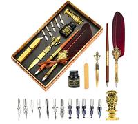 Joyeee Rétro Plume d'Oie Stylo, Fountain Dip Pen avec 17 Plumes de Rechange et D'encre, porte-stylo bronze antique, Envelope Opener Metal, âtons de sceau de cire pour Rétro Cire D'étanchéité Timbres