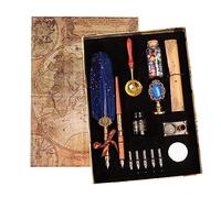 Joyeee Set de Calligraphie Vintage, Stylos à Encre avec Plumes de Rechange, Cire d'Étanchéité, Papier à Lettre, Encre noire, Enveloppes, cuillère à fondre de la cire pour les invitations de mariage