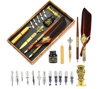 Joyeee Stylo calligraphie plume, Ensemble de stylo plume et encrier avec Porte-Plume de Dip Quill Pen, Letter Opener, wax seal stick,17 Pointes de Rechange pour calligraphie, Dessin Croquis