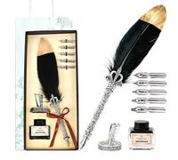 Joyeee Stylo de calligraphie avec boîte cadeau, base en métal, plume noire et encre, cadeaux de calligraphie cool pour écrire une signature ou un cadeau de mariage, écrire des cartes de vœux, signer
