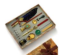 Joyeee stylo dip à plume set avec boit cadeau, encr noir, stylo plume en bois, sceau cire kit pour les cartes de vœux, les cartes postales, les signatures et plus #86