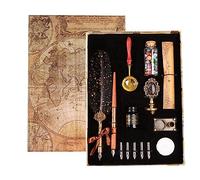 Joyeee Stylos de calligraphie, Rétro Plume d'Oie Stylo de Calligraphi, 5 Pointes de Stylo, Encre noire, Bougies de Thé, Cuillère de Fusion de Cire, Cadeaux Classique et élégant pour Cadeau ou Usag