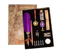 Joyeee Stylos Plume de Calligraphie Encre Set, Ensemble de stylos en bois avec encre, Enveloppes, bougies blanches, Lettre Cachet, Cadeau d'écriture pour Noël pour les débutants en calligraphie