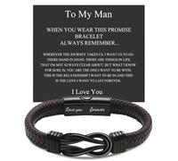 JOYELL Bracelet pour homme en cuir tressé marron avec nœud - Bracelet gravé avec cœur pour homme - Cadeau personnalisé pour fils, petit ami, homme, mari, cadeau d'anniversaire de mariage, 8.5 inches