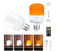Joyes 2 Pièces Ampoule LED Rechargeable USB-C E27 7 W Avec Télécommande, 4 Températures de Couleur à Intensité Variable, Fonction de Minuterie, Ampoule Intelligente pour l'extérieur, Le Camping