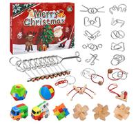 Joyesplay Calendrier de l avent puzzle 2025 Garcon Enfant Serrures aléatoires Cerveau Teaser Défi de libération de stress pour Enfant adultes, Compte à rebours de Noël de 24 PCS