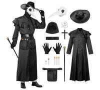 Joyesplay Costume de docteur de peste, Costume d'Halloween pour homme, style médiéval, steampunk, avec masque de docteur de peste et ensemble d'accessoires (Noir, XXL)