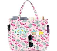 Joyesplay Grand sac de plage XXL familial avec fermeture éclair pour femme - Imperméable et résistant au sable - Sac d'été pour la plage, les voyages, le shopping, la piscine, Flamants roses