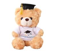 Joyesplay Ours en peluche de 23 cm, cadeau de remise de diplôme, avec chapeau de docteur, porte-bonheur, baccalauréat, cadeau de remise de diplôme (marron clair et blanc)