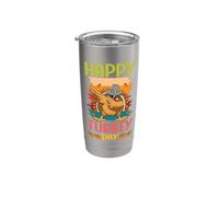 Joyeuse fête de la Turquie, mignon petit pèlerin, Thanksgiving Gobelet isotherme en acier inoxydable double paroi