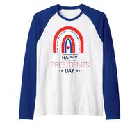 Joyeuse fête des présidents américains Patriotic Heart Dot Rainbow Fun Manche Raglan