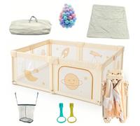 Joyeuse Planet - Parc bébé Pliable avec Tapis, Parc bébé à Domicile et en Voyage, Tissu Oxford, Centre d'activités intérieur et extérieur, Parc De Jeux avec Filet Respirant et Ventouses (150 x 180 cm)