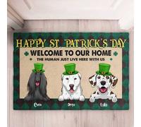 Joyeuse Saint-Patrick Bienvenue chez Nous - Chiens Personnalisés Paillasson D'Entree Antidérapant Tapis De Bain Doux Tapis De Porte pour Intérieur Terrasse Salon 40X60Cm