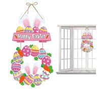 Joyeuses Pâques Couronnes pour Porte d'Entrée - Bois Décoration | Mignon Lapin Ornement | Fait Main Printemps Suspension Murale, Festif Lièvre Panneau, Fêtes Accessoire Porche, Extérieur Allée