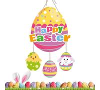 Joyeuses Pâques Couronnes pour Porte d'Entrée - Bois Décoration | Mignon Lapin Ornement | Fait Main Printemps Suspension Murale, Festif Lièvre Panneau, Fêtes Accessoire Porche, Extérieur Allée