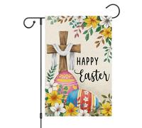 Joyeuses Pâques Croix Lys Œufs De Pâques Bannière Cour 30X45Cm Bannières Résistant Éclatantes Drapeau Pour Fêtes Toutes Les Saisons Ferme