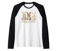 Joyeuses Pâques, Joli Trio de Lapins, Spring Farmhouse Art, Femmes et Filles Manche Raglan