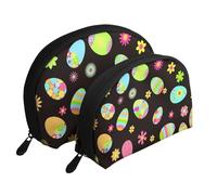 Joyeuses Pâques Oeufs de Pâques colorés, Trousse de Maquillage Coquille Femme Petit Porte-Monnaie Trousse de Toilette Trousse à cosmétiques 2 pièces