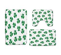 Joyeuses Saint-Patrick ! Trèfle Vert, Jolies Feuilles De Trèfle, Charme Printanier Irlandais De La Saint-Patrick Carpettes De Toilette 3Pcs, Tapis De Bain Antidérapant Housse D'Abattant Douche