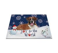 Joyeuses Vacances d'hiver dans La Neige avec Mon Chien d'amour Joli Chien Boxer Tapis De Porte Confortable Paillasson De Bienvenue Doux Tapis De Bain pour Terrasse Bain Salon 40X60Cm