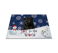Joyeuses Vacances d'hiver Neige avec Mon Chien d'amour Chien Carlin Noir Tapis De Bain Anti-Poussière Tapis De Porte Absorbant Paillasson D'Entree pour Intérieur Bain Terrasse 40X60Cm