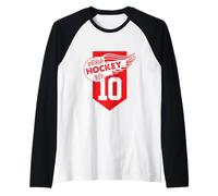 Joyeux 10e Anniversaire garçon Couleur Rouge sur Le thème du Hockey sur Glace Manche Raglan