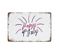 Joyeux 4 juillet Tv Art Quatrième jour de l'indépendance Jul Drôle Vintage Métal Étain Signe Pour Chambre Salon Cuisine Cour Jardin Décoration Murale Cadeau 12 X 8 pouces Extérieur et Intérieur