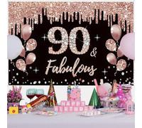 Joyeux 90 Ans Anniversaire Bannière, Décoration de Fête d'anniversaire de 90 Ans Bannière de Logo de Porche, Banderoles pour Fêtes Anniversaire de la Femme, Signe de Bienvenue Fête d'anniversaire