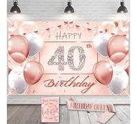 Joyeux Anniversaire Bannière & Écharpe 40 Ans - Décoration Anniversaire Femme, Kit Déco Fête avec Cartes, Banderole 40e Anniversaire pour Adulte, Idée Cadeau Anniversaire 40 Ans