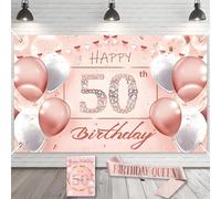 Joyeux Anniversaire Bannière & Écharpe 50 Ans - Décoration Anniversaire Femme, Kit Déco Fête avec Cartes, Banderole 50e Anniversaire pour Adulte, Idée Cadeau Anniversaire 50 Ans