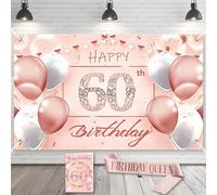 Joyeux Anniversaire Bannière & Écharpe 60 Ans - Décoration Anniversaire Femme, Kit Déco Fête avec Cartes, Banderole 60e Anniversaire pour Adulte, Idée Cadeau Anniversaire 60 Ans