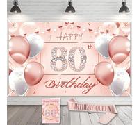 Joyeux Anniversaire Bannière & Écharpe 80 Ans - Décoration Anniversaire Femme, Kit Déco Fête avec Cartes, Banderole 80e Anniversaire pour Adulte, Idée Cadeau Anniversaire 80 Ans
