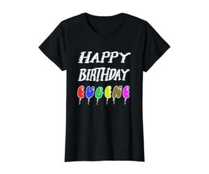 Joyeux Anniversaire Eugene T-Shirt Graphique avec Valeur, Femme, Noir, L