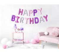Joyeux anniversaire lettres - guirlande de ballons roses / violets