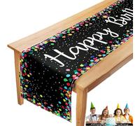 Joyeux Anniversaire Lin Chemin de Table, 33 × 183 cm Table Runner pour Fête d'anniversaire Déco Lin Chemin de Table pour Tables, Anniversaire, fête, Panneau, à Pois, décoration de Table