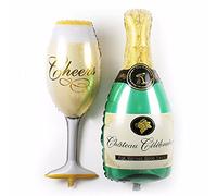 Joyeux Anniversaire Motif du ballon - Joyeux Anniversaire Ballon Cadeau Décoration Girl Boy Party 18 enfants multicolore Décoration JGA Ballon XXL Mini (bouteille de champagne / chamgagner avec verre)