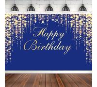 Joyeux Anniversaire Party Photographie Toile de Fond Bleu Royal et Or Paillettes Photo bannière éclat doré Brillant Points Decor Fond 240cmx180cm