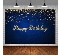 Joyeux Anniversaire Photographie Toile de Fond pour Hommes Royal Bleu Doré Paillettes Points Fond Enfants Bannière Femmes Bday Gâteau Table Décor 300x200