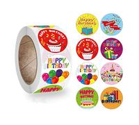 Joyeux Anniversaire Stickers Autocollants Anniversaire Étiquettes Rondes en Papier pour la Décoration de Fête d'anniversaire Autocollants