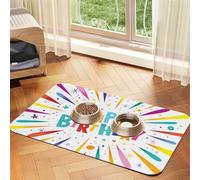 Joyeux Anniversaire,Tapis d'alimentation pour Animaux de Compagnie, Sets de Table en Cuir PU pour Chats et Chiens,40x60cm