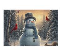 Joyeux bonhomme de neige d'hiver - Puzzle de 500 pièces pour adultes - Puzzle unique pour adultes - Peinture d'art floral - 50,5 x 37,9 cm