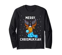 Joyeux Chrismukkah Noël Juif Hanukkah Renne Menorah Manche Longue