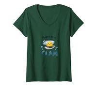 Joyeux comme Une palourde, Joli Jeu de Mots sur l'océan T-Shirt avec Col en V, Femme, Vert Forêt, XXL