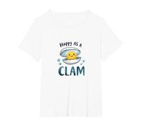 Joyeux comme Une palourde, Joli Jeu de Mots sur l'océan T-Shirt, Femme Grandes Tailles, Blanc, 4X