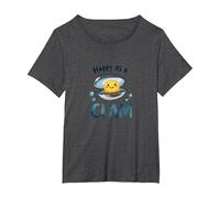 Joyeux comme Une palourde, Joli Jeu de Mots sur l'océan T-Shirt, Femme Grandes Tailles, Chiné Foncé, 2X