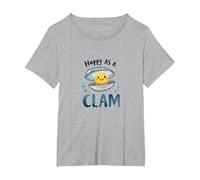 Joyeux comme Une palourde, Joli Jeu de Mots sur l'océan T-Shirt, Femme Grandes Tailles, Gris Chiné, 2X